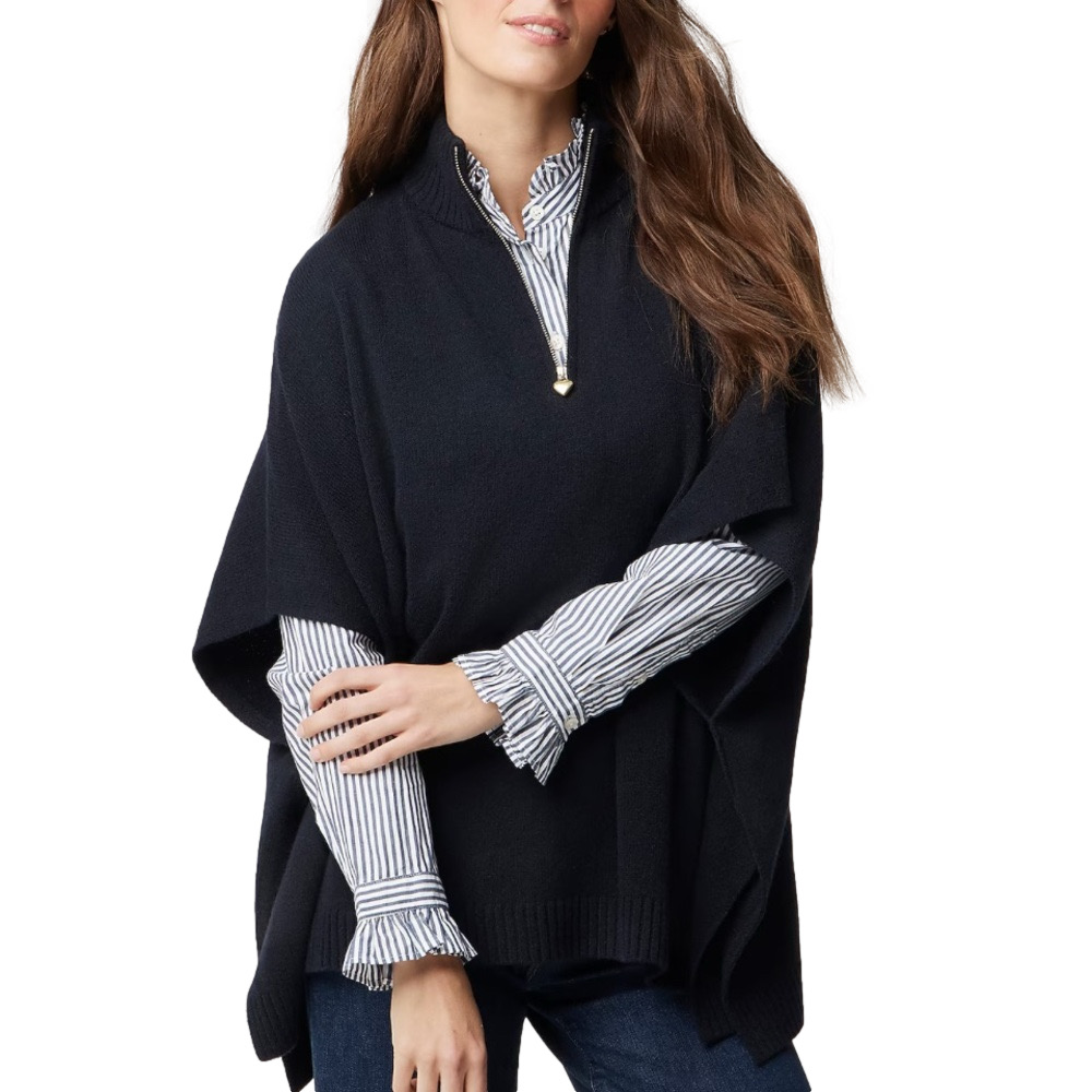 J Crew Heart Pull Quarter Zip Poncho  Sweater Mid Weight Navy Blue New With Tags